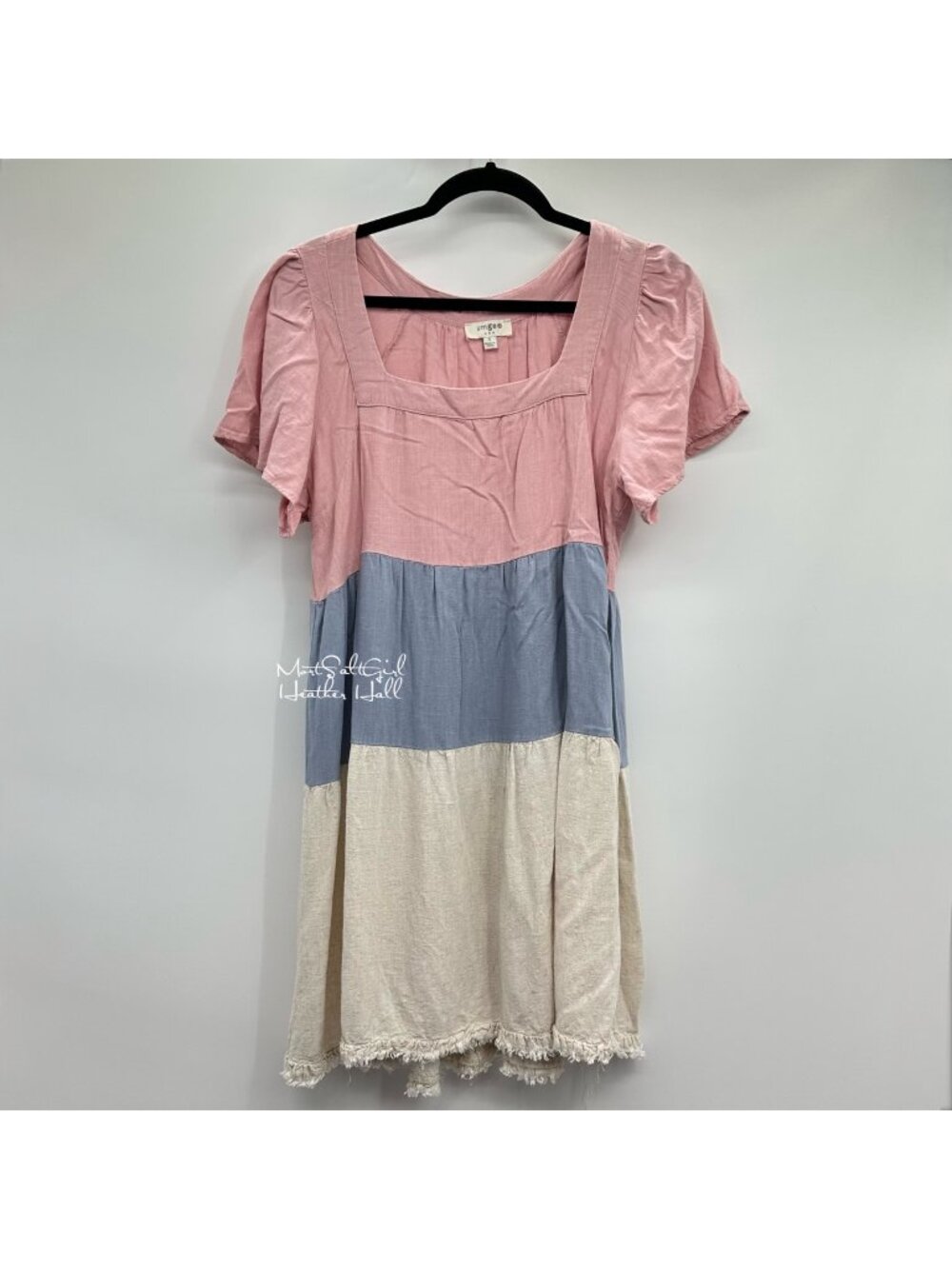Umgee USA Colorblock Tiered Mini Linen Blend Dress Size Small